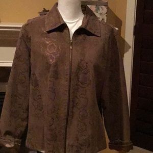 Chico’s 100% suede metallic animal print jacket.  Full zip no pockets Size M/L